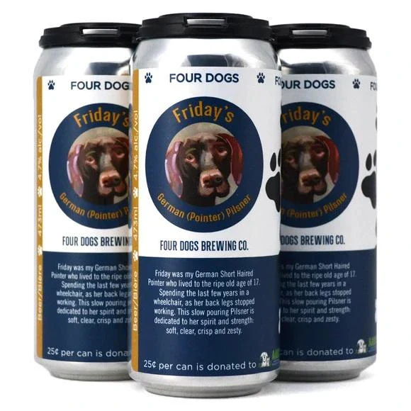 4 DOGS FRIDAYS GERMAN POINTER PILSNER 473ML 4PK CAN @ Deerfoot Meadows [1027991]