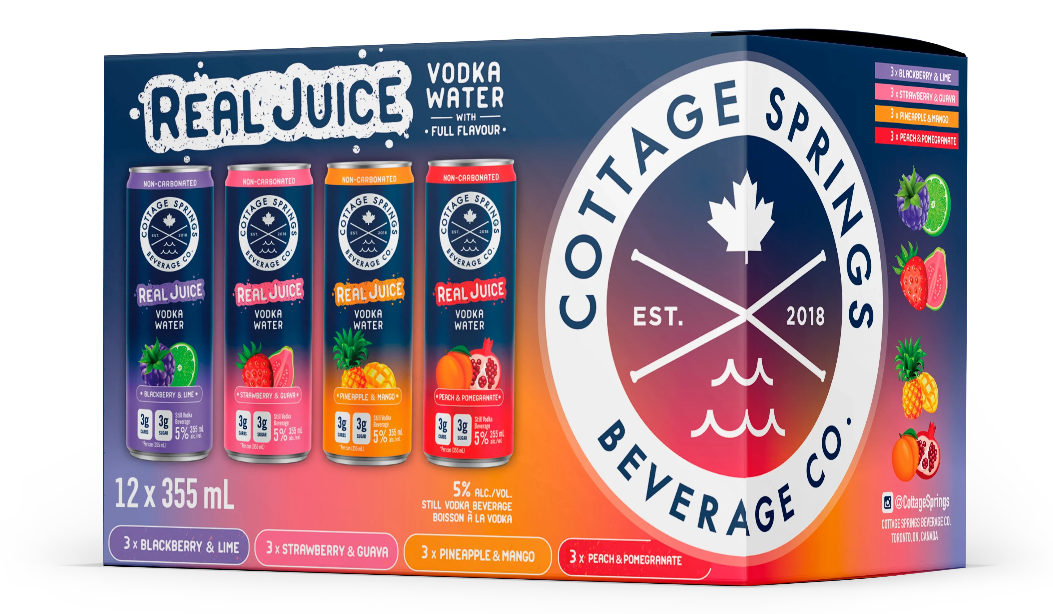 COTTAGE SPRINGS REAL JUICE VODKA WATER MIXER 355ML 12PK CAN @ MacTaggart [1056094]
