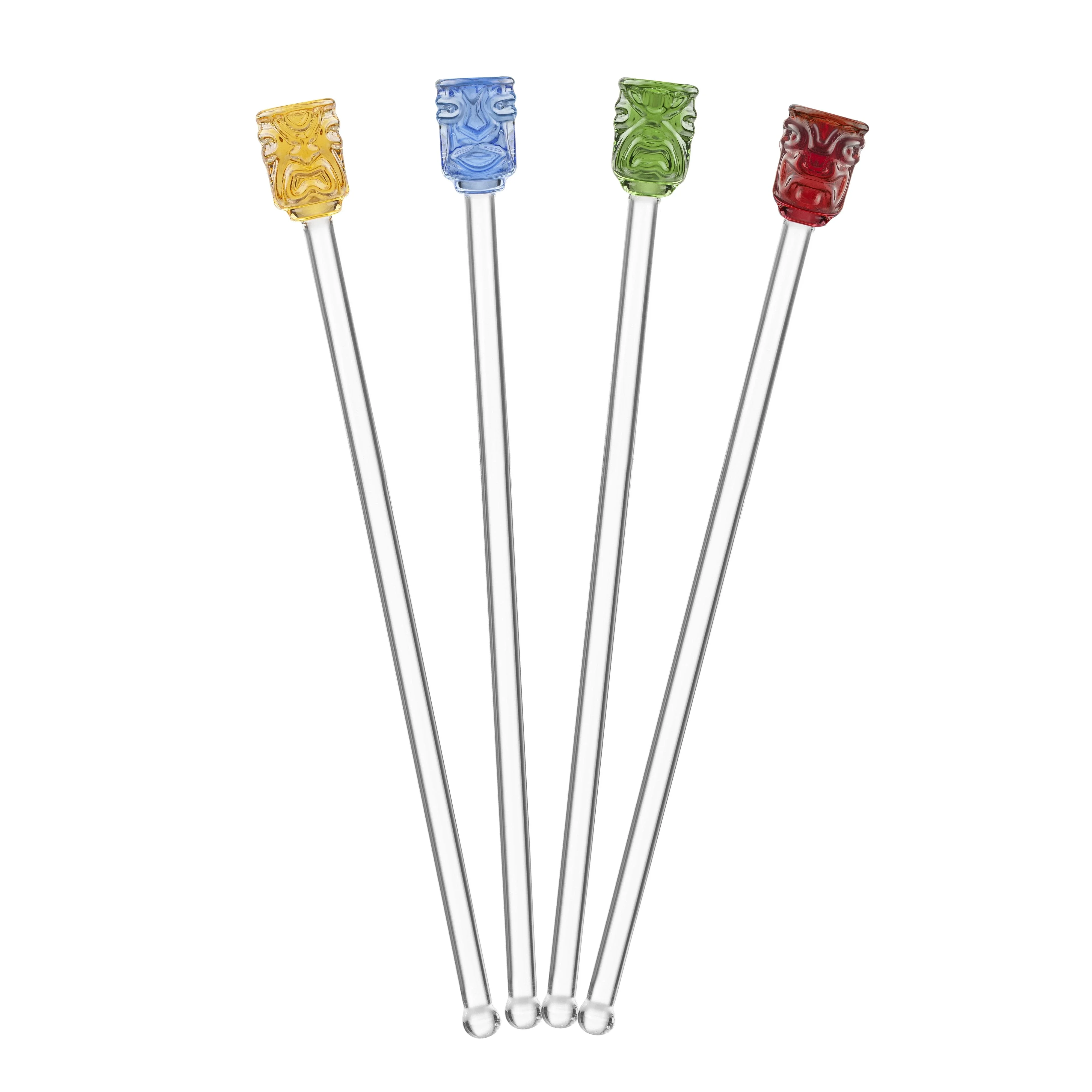 FINAL TOUCH GLASS TIKI HEAD DRINK STIRRERS SET OF 4 @ Deerfoot Meadows [1005500]