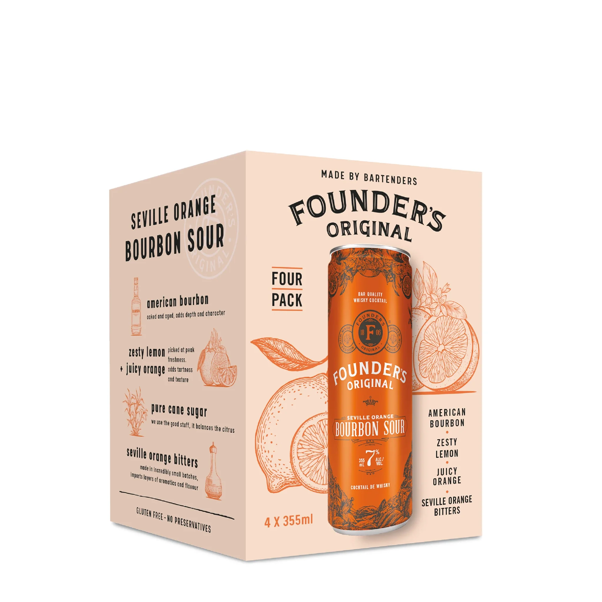 FOUNDERS ORIGINAL SEVILLE ORANGE BOURBON SOUR 355ML 4PK CAN @ MacTaggart [1032165]