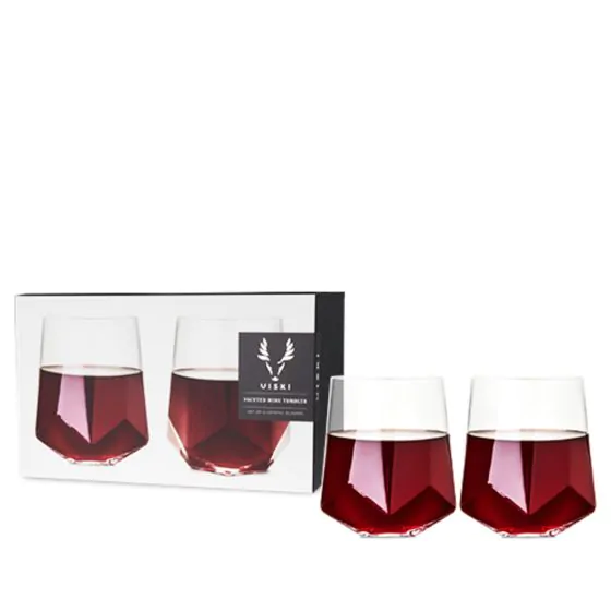 VISKI RAYE GLASS FACETED WINE 2PC @ Saskatoon [1003740]